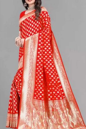 Buy Red Silk Saree Zari Woven Work Peacock Floral Golden Border Online