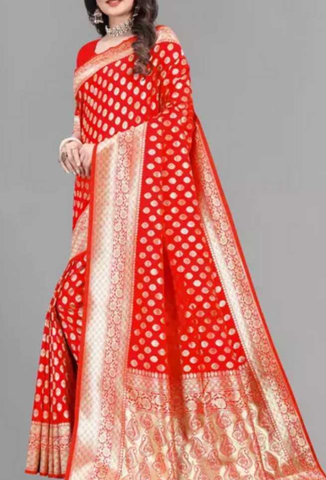 Buy Red Silk Saree Zari Woven Work Peacock Floral Golden Border Online