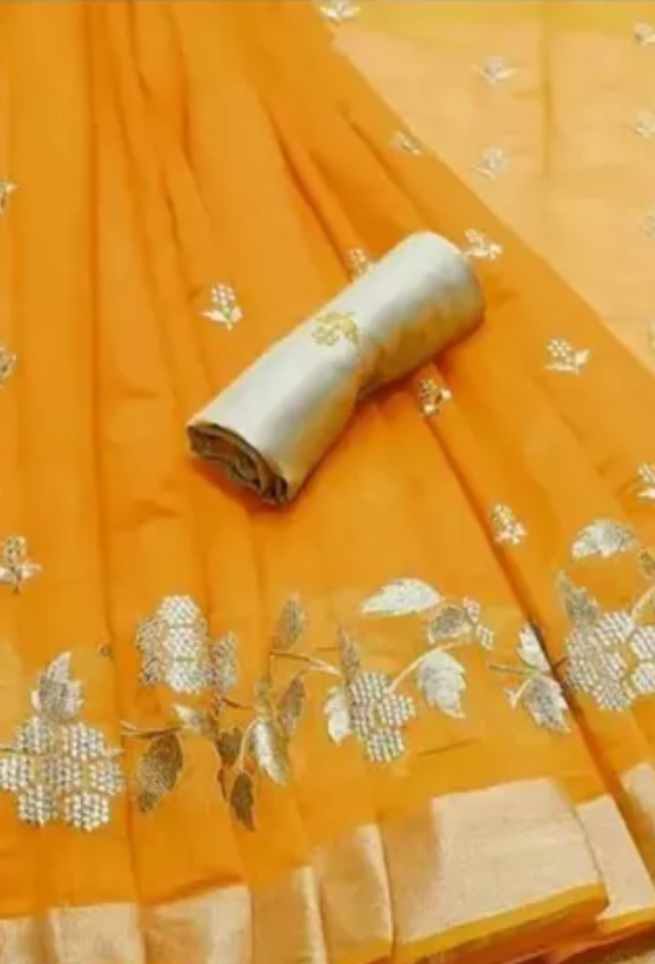 Buy Yellow Anzac Floral Silk Saree Zari Work Golden Border Online