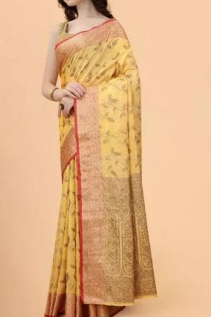 Buy Yellow Sand Silk Saree Zari Work Golden Border Online