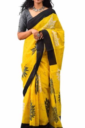 Buy Yellow Silk Saree Floral Black Border Online