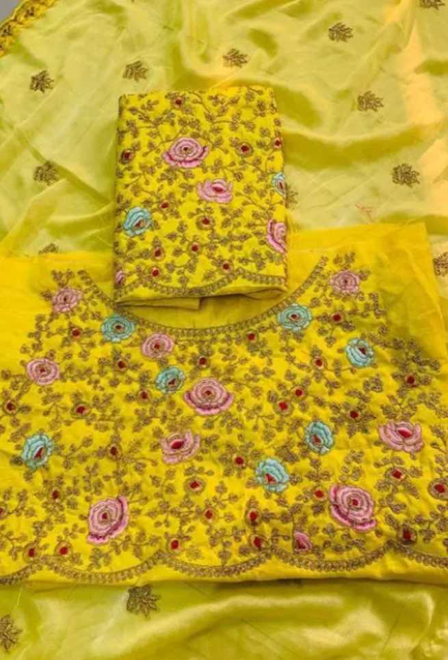 Buy Yellow Silk Saree Floral Embroidered Work Golden Border Online