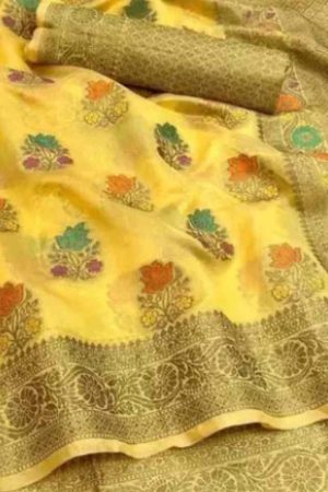 Buy Yellow Silk Saree Floral Embroidered Zari Woven Work Golden Border Online