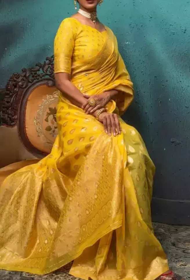 Buy Yellow Silk Saree Zari Woven Work Golden Border Online