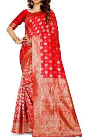 Buy Bridal Red Silk Saree Golden Floral Zari Work Online