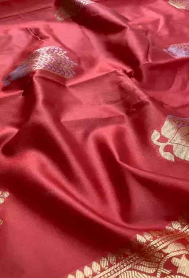 Buy Red Silk Saree Golden Floral Zari Work Border Online