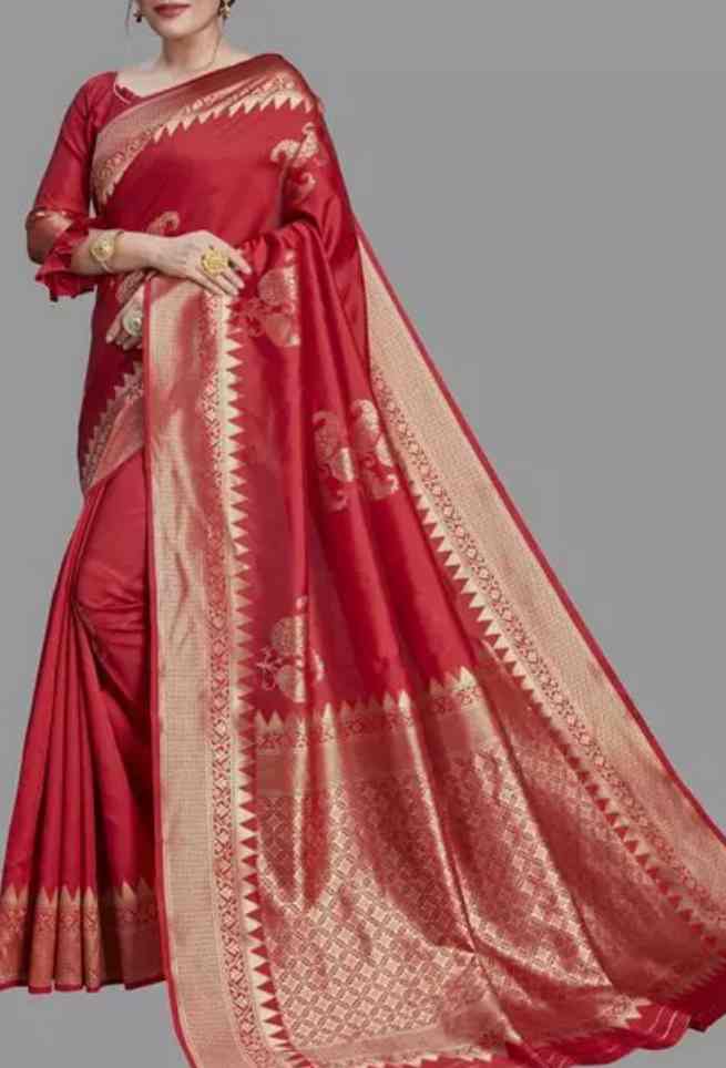 Buy Red Silk Saree Golden Zari Border Online