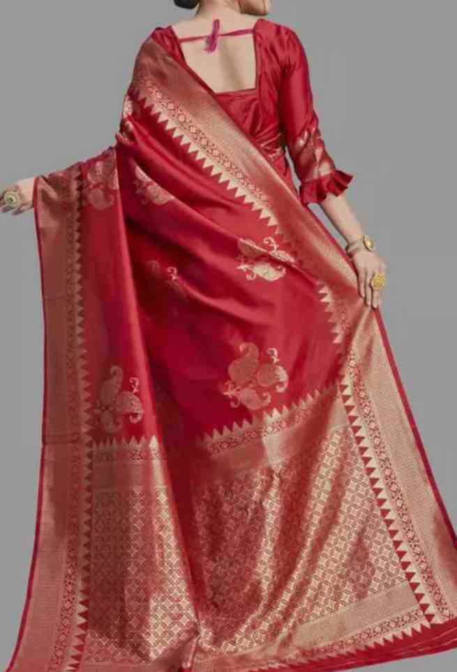 Buy Red Silk Saree Golden Zari Border Online