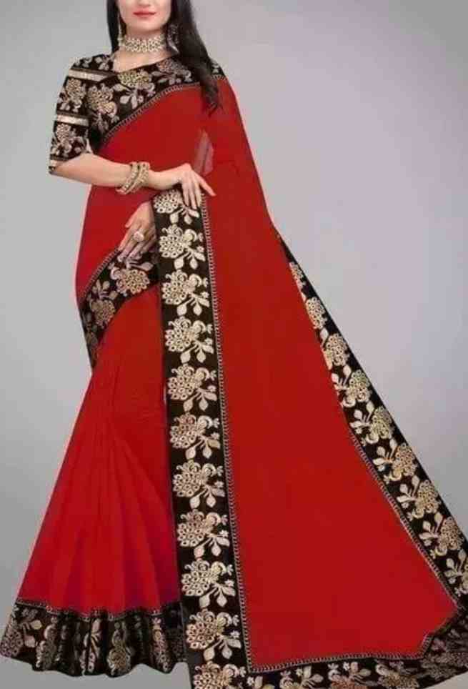 Buy Red Silk Saree Peacock Black Zari Border Online