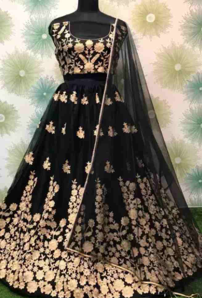 Buy Black Net Lehenga Choli Embroidered Floral Work with Lace Dupatta Online