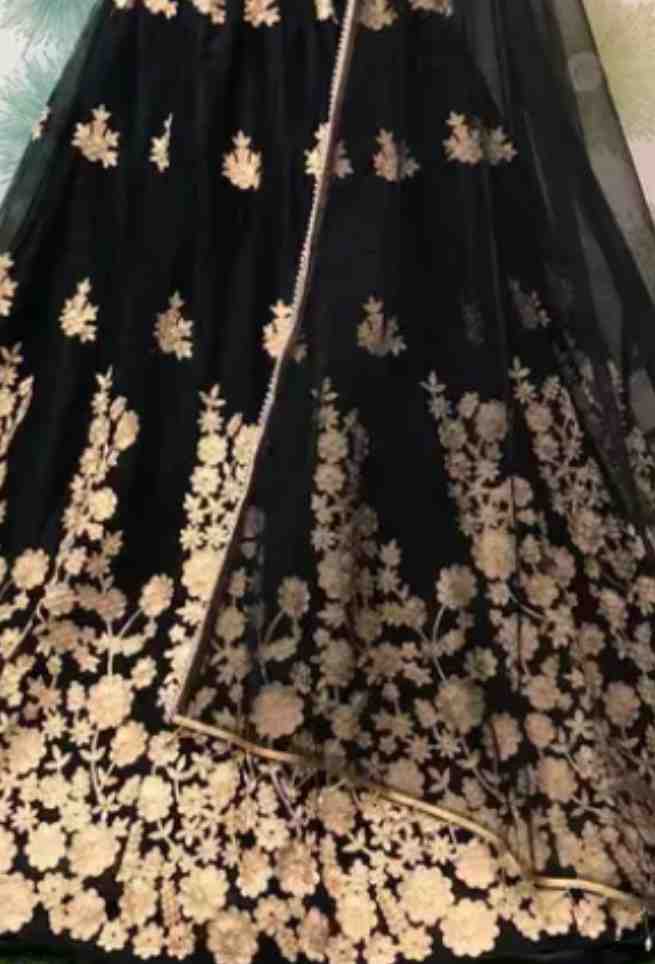 Buy Black Net Lehenga Choli Embroidered Floral Work with Lace Dupatta Online
