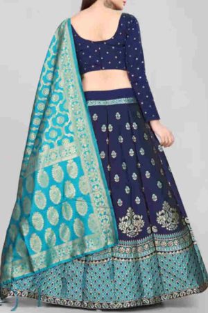 Buy Blue Silk Lehenga Choli Embroidered Floral Zari Work Online