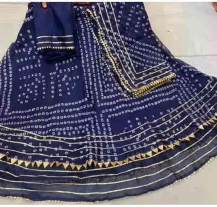 Buy Blue Bandhani Lehenga Choli with Kota Doriya Gota Patti Border Online