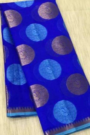 Buy Blue Polka Dot Saree Motif Zari Design Online