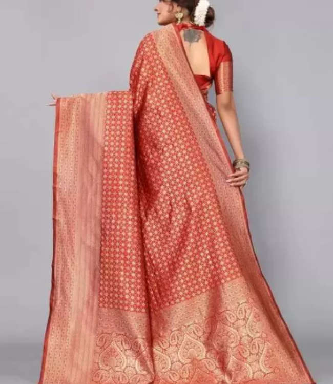 Buy Bridal Red Silk Saree Zari Work Floral Butta Border Online