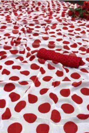 Buy Cherry Red Polka Dot White Georgette Saree Online
