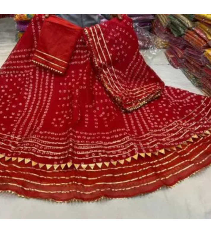 Buy Red Bandhani Lehenga Choli with Kota Doriya Gota Patti Border Online