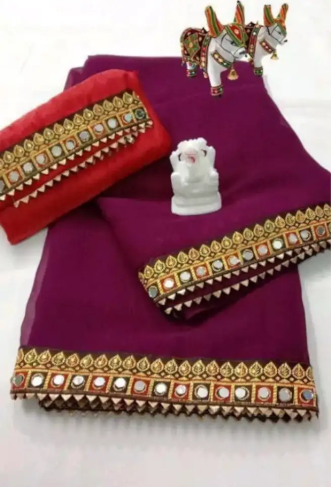 Buy Rani Pink Georgette Saree Mirror Embroidered Work Online