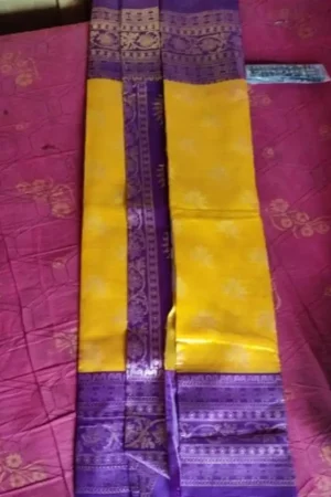 Buy Yellow Chikankari Saree Purple Border Floral Golden Embroidered work Online