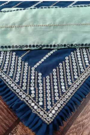 Buy Blue Chikankari Saree Diamond Embroidered work Online