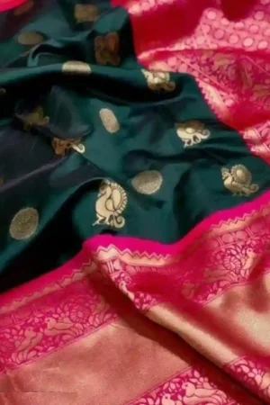 Buy Green Silk Saree Floral Work Pink Border Online