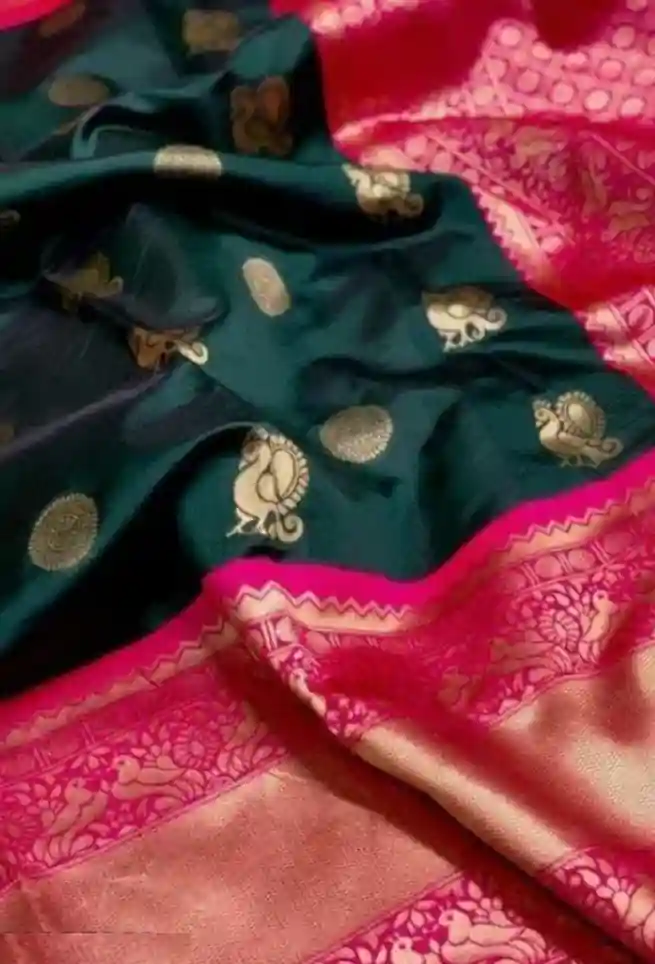 Buy Green Silk Saree Floral Work Pink Border Online