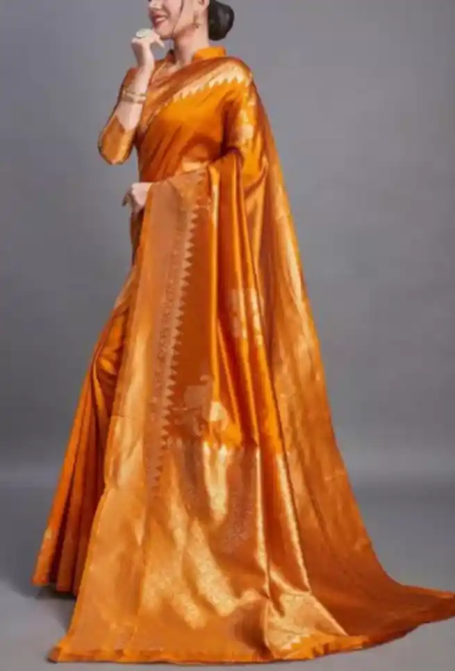 Buy Orange Silk Saree Golden Floral Work Border Online
