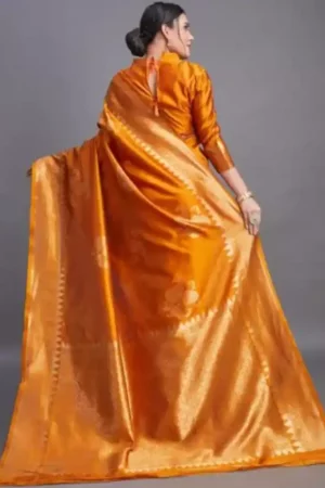 Buy Orange Silk Saree Golden Floral Work Border Online