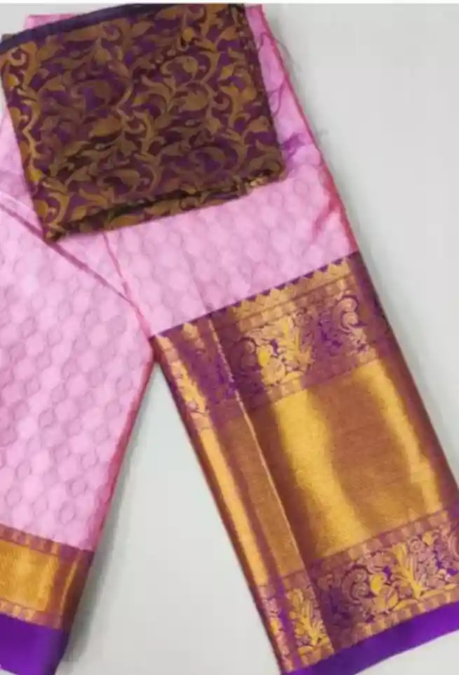 Buy Pink Saree Golden Purple Peacock Border Online | trendwati
