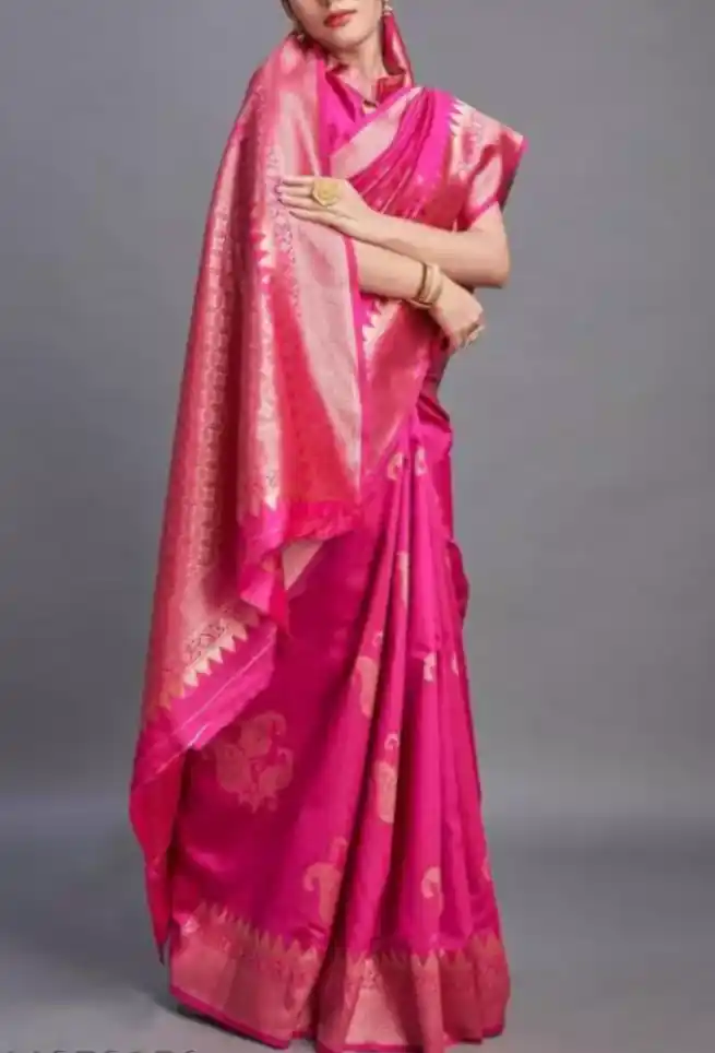 Buy Pink Silk Saree Golden Floral Work Border Online