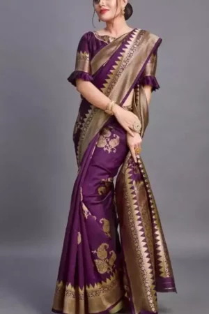 Buy Purple Silk Saree Golden Floral Work Border Online