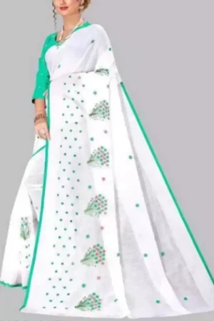Buy White Saree Floral Green Border Online