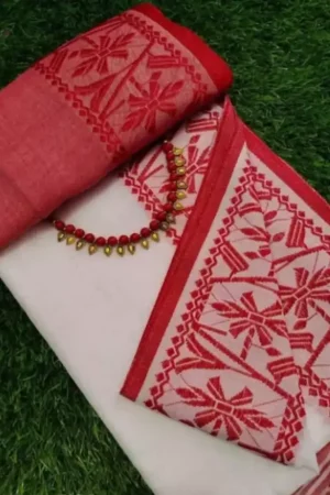 Buy White Saree Red Floral Border Online