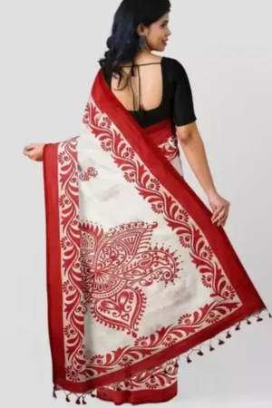 Buy White Saree Red Floral Work Border Online