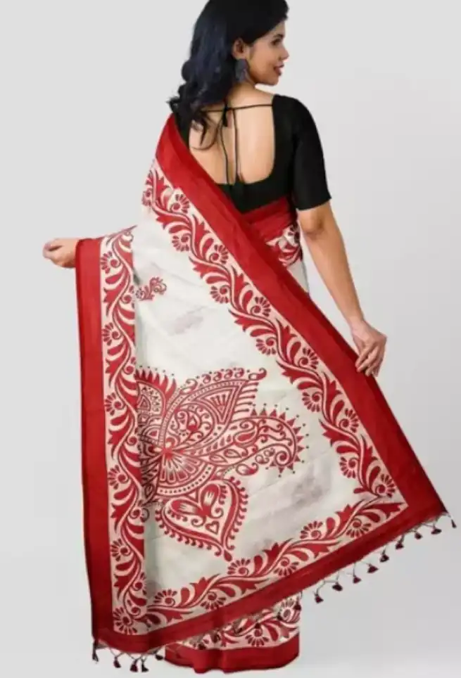 Buy White Saree Red Floral Work Border Online