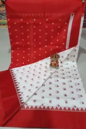 Buy White Saree Red Triangles Work Border Online