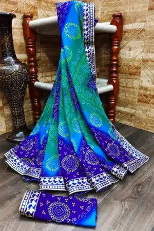 Bandhani Printed Silk Saree with Lace Border