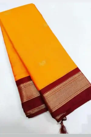 Mustard Plain Yellow Silk Saree Red Border