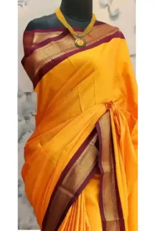 Mustard Plain Yellow Silk Saree Red Border