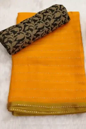 Mustard Yellow Georgette Striped Saree