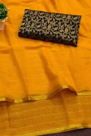 Mustard Yellow Georgette Striped Saree