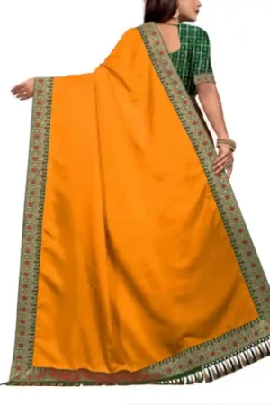 Mustard Yellow Silk Saree Green Lace Border