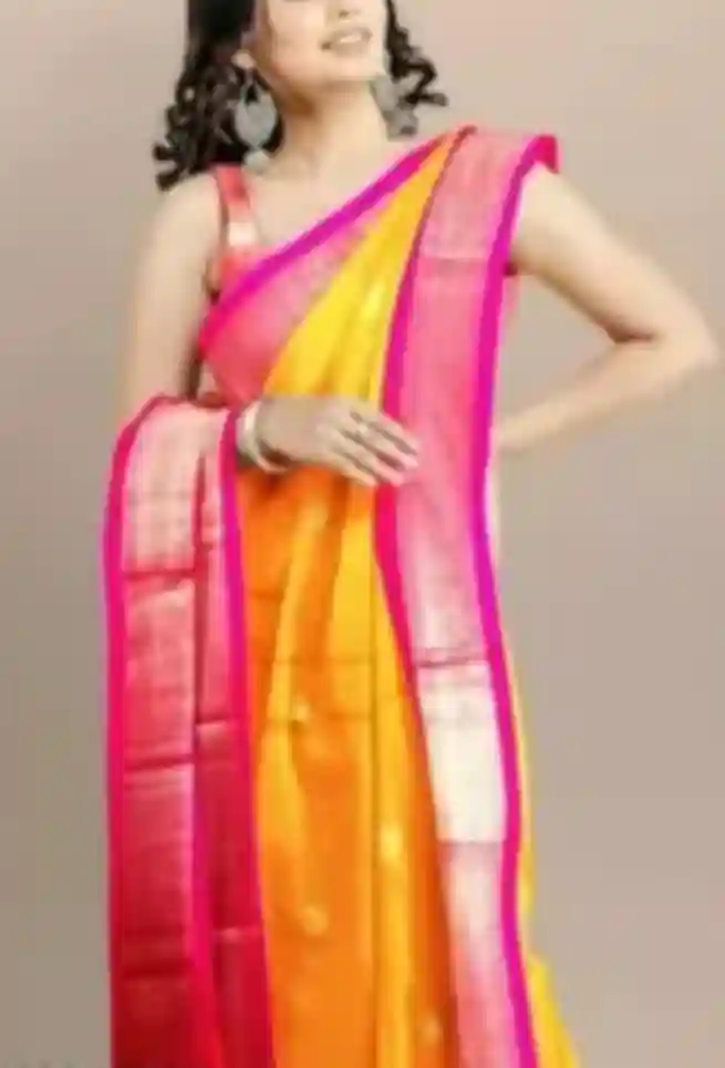 Mustard Yellow Silk Saree Pink Border