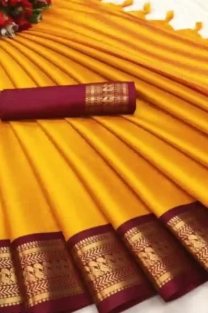 Mustard Yellow Silk Saree Red Border