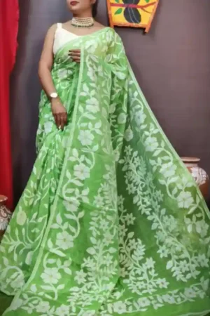 Light Green Chikankari Design Silk Saree