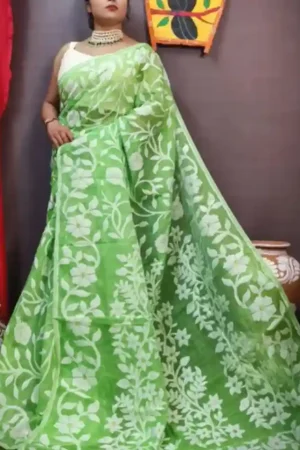 Light Green Chikankari Design Silk Saree