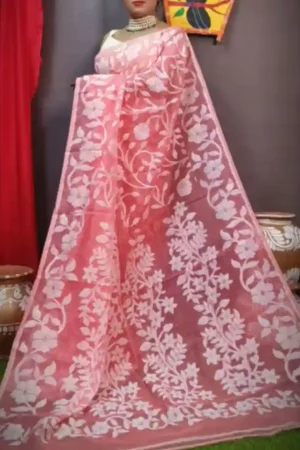 Light Pink Chikankari Design Silk Saree