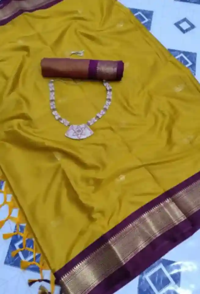 Mustard Gold Silk Saree Zari Border Work