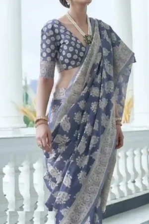 Purple Lucknowi Woven Chikankari Saree