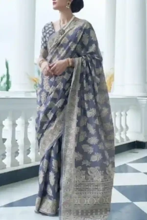 Purple Lucknowi Woven Chikankari Saree